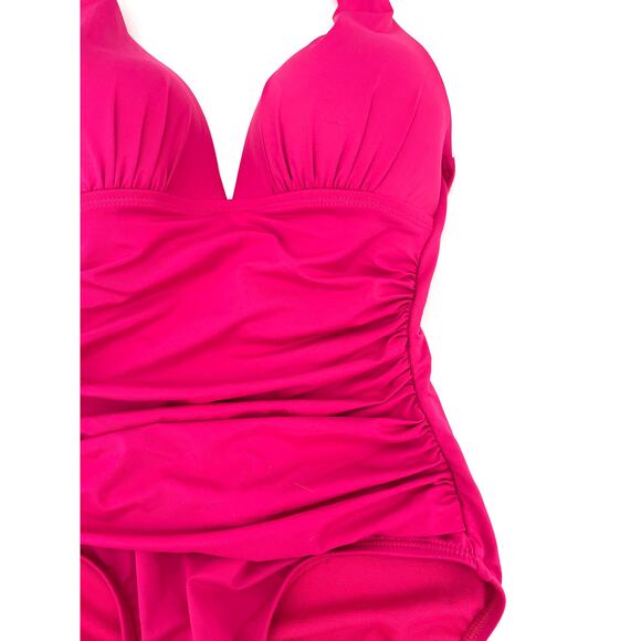 RALPH LAUREN Pink Tummy Control V Neck Halter One Piece Swimsuit Sz 0 - Picture 3 of 4